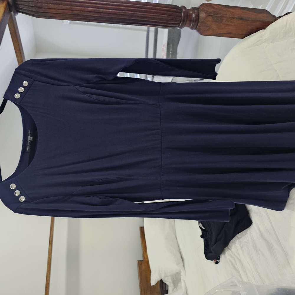 White House Black Market Blue Sheath Dress Short Sleeve Crew Neck